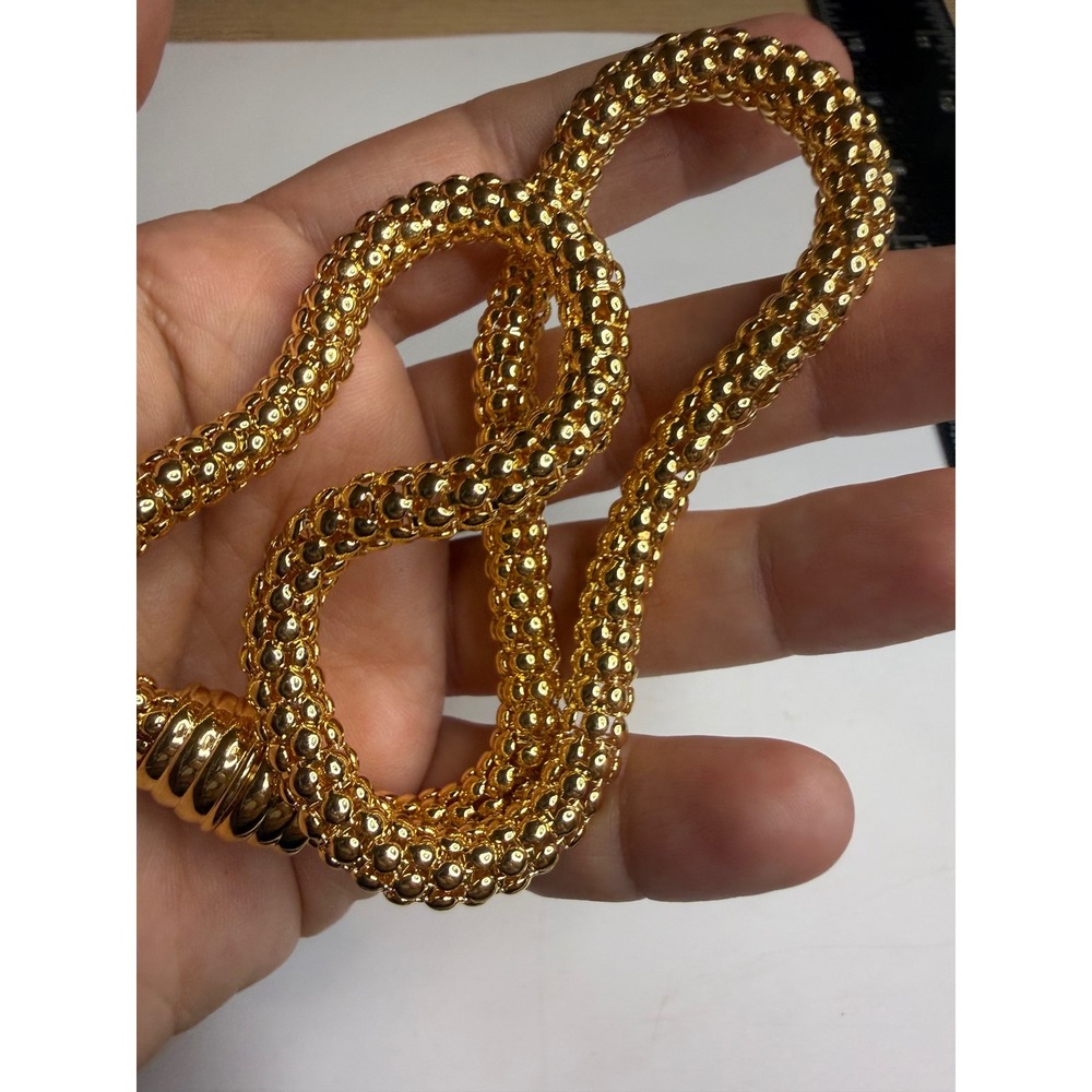 Gold Tone Popcorn Chain Necklace Magnetic Barrel Clasp 17 Inch Textured Beaded